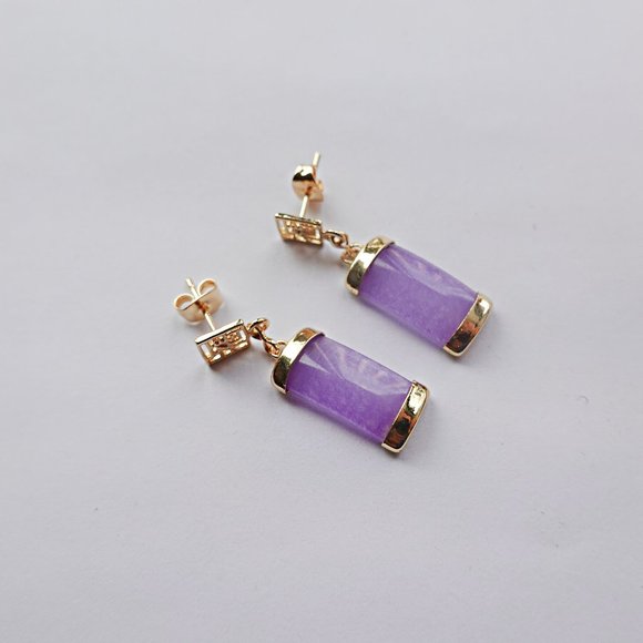 Chinese Lavender Jade Gold Filled Earrings - Picture 1 of 2